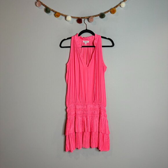 Current Air Hot Pink Print Satin Ruched Cara Pleated Mini Dress - Picture 2 of 7